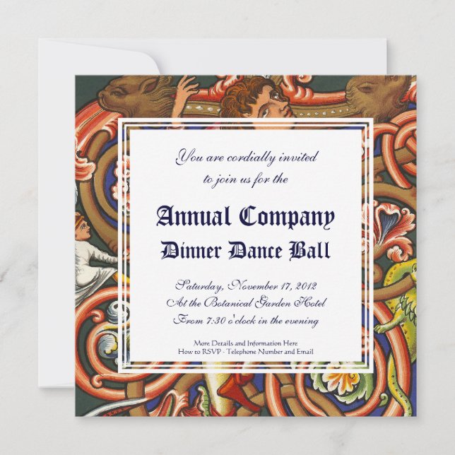 Mediaeval Manuscript Elegant Dancing Nobleman Invitation (Front)