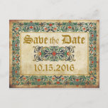 Mediaeval Manuscript Goth Save the Date Announcement Postcard<br><div class="desc">Coffee stain parchment mediaeval manuscript goth save the date postcard.</div>