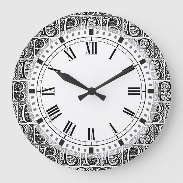 Mediaeval Manuscript Illuminated Letter B Monogram Large Clock (Front)