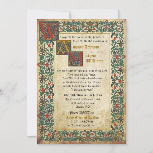 Mediaeval Manuscript Wedding Invitation Card (Front)