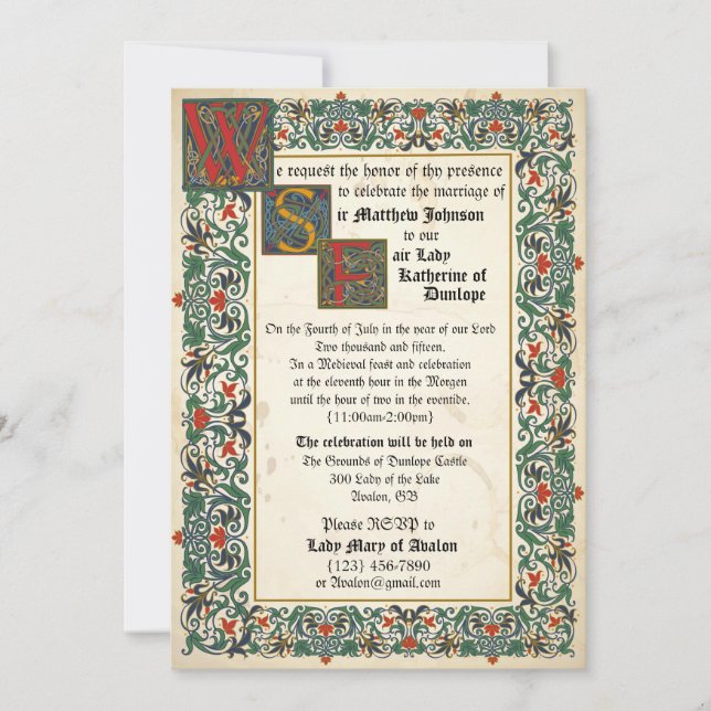 Mediaeval Manuscript Wedding Invitation Card (Front)