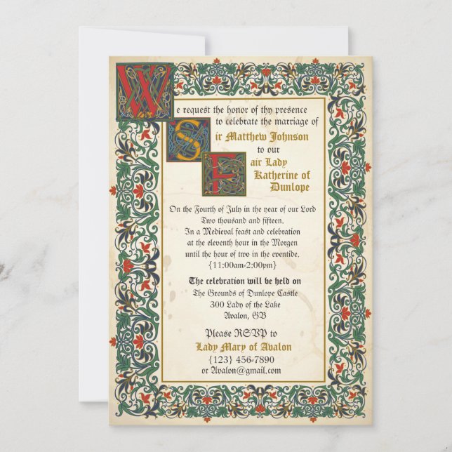 Mediaeval Manuscript Wedding Invitation Card (Front)