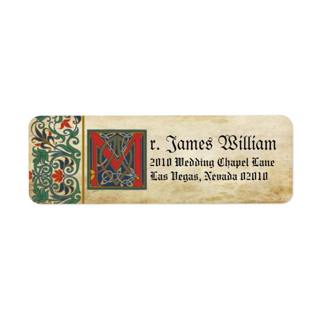 Mediaeval Manuscript Wedding Label Return Address Label (Front)