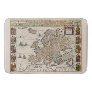 Mediaeval Map of Europe (by Willem Blaeu) Bath Mat