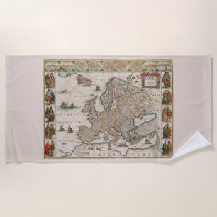 Mediaeval Map of Europe (by Willem Blaeu) Beach Towel