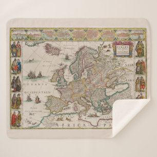 Mediaeval Map of Europe (by Willem Blaeu) Sherpa Blanket