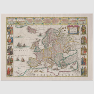 Mediaeval Map of Europe (by Willem Blaeu) Tissue Paper