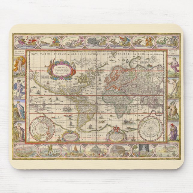Mediaeval Map of the Entire World (by Willem Blaeu Mouse Pad (Front)
