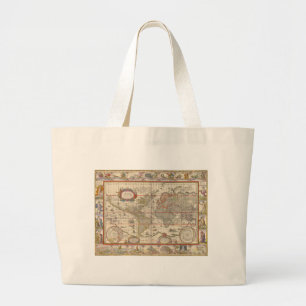 Mediaeval Map of the Known World (by Willem Blaeu) Large Tote Bag