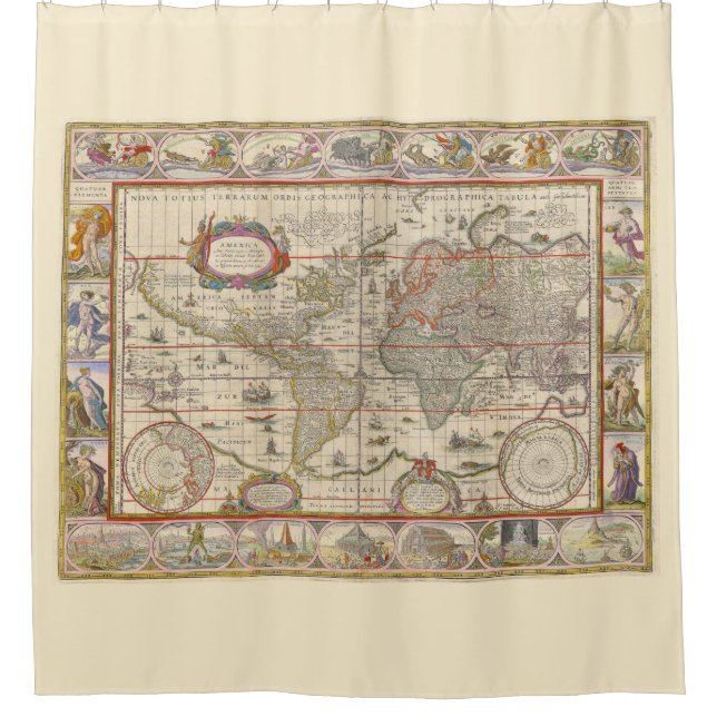 Mediaeval Map of the World (by Willem Blaeu) Shower Curtain (Front)