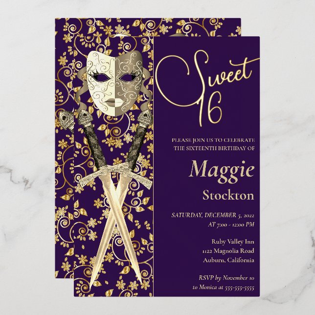 Mediaeval Masquerade Sweet 16 Invitation (Front/Back)