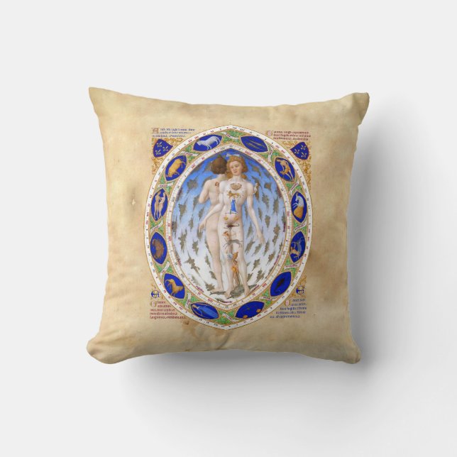 Mediaeval Medicine Astrology Alchemy Manuscript Cushion (Front)