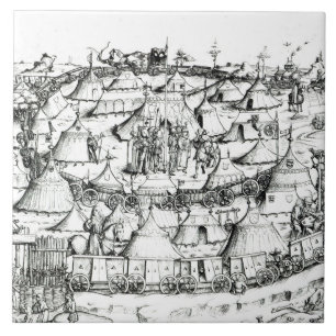 Mediaeval military encampment, from a book, pub. tile