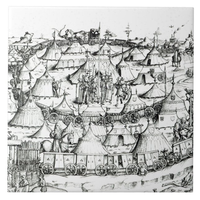 Mediaeval military encampment, from a book, pub. tile (Front)