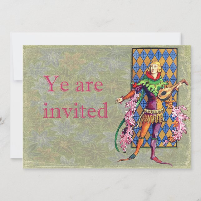 Mediaeval Minstrel and Lute Invitation (Front)