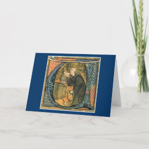 Mediaeval Monk Tasting Wine Greeting Card