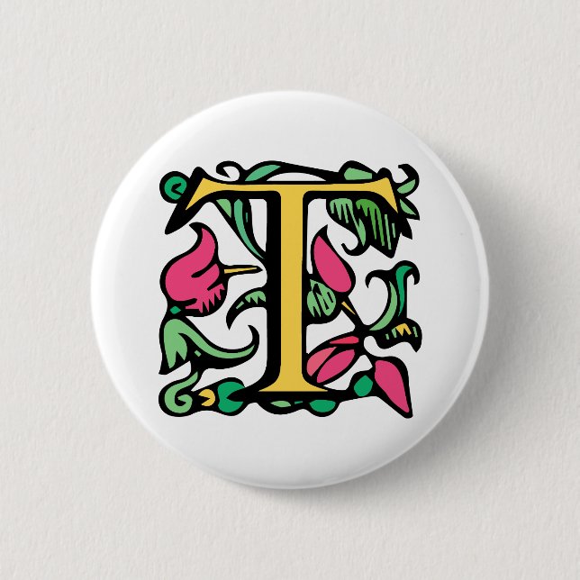 Mediaeval Monogram Letter T 6 Cm Round Badge (Front)