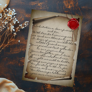 Mediaeval Moody Scroll Wax Seal Wedding Thank You Postcard