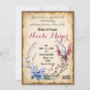 Mediaeval Mother of Dragon 40th Birthday Invitatio Invitation