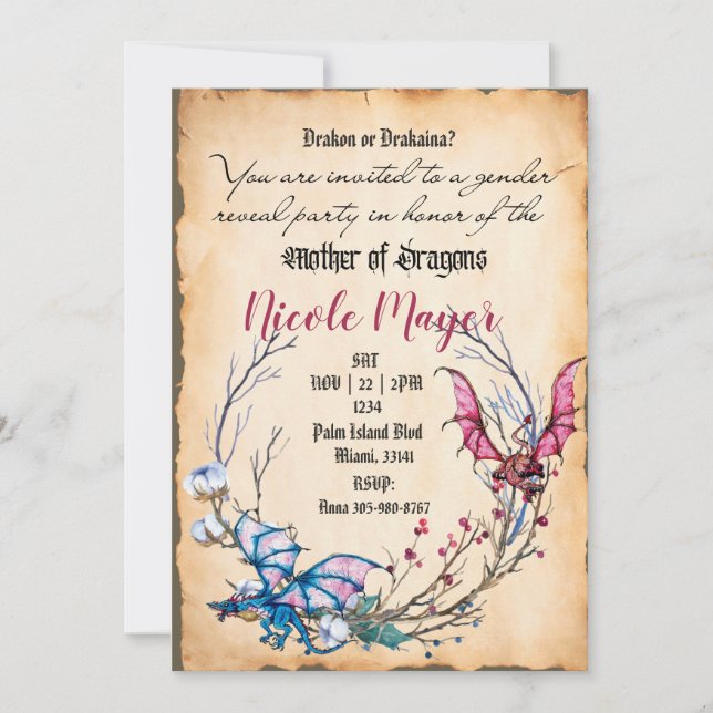 Mediaeval Mother of Dragons Gender Revea Invitatio Invitation (Front)