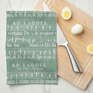 Mediaeval Music Manuscript Teal Green Tea Towel