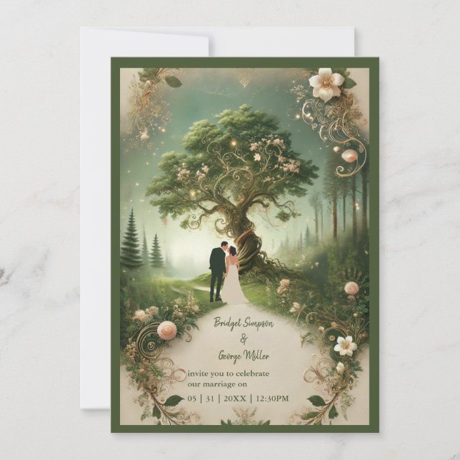 Mediaeval mystic fantasy engraving Forest Wedding  Invitation (Front)