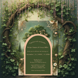 Mediaeval mystic fantasy engraving Forest Wedding Invitation