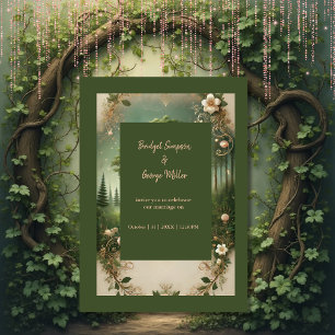 Mediaeval mystic fantasy engraving Forest Wedding Invitation