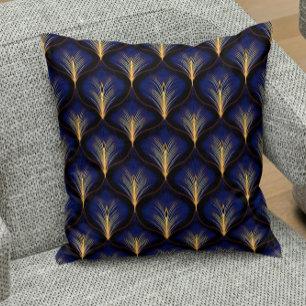 Mediaeval Navy with Gold Feathers  Cushion