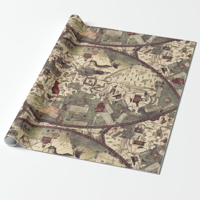 Mediaeval Old Map Wrapping Paper (Unrolled)