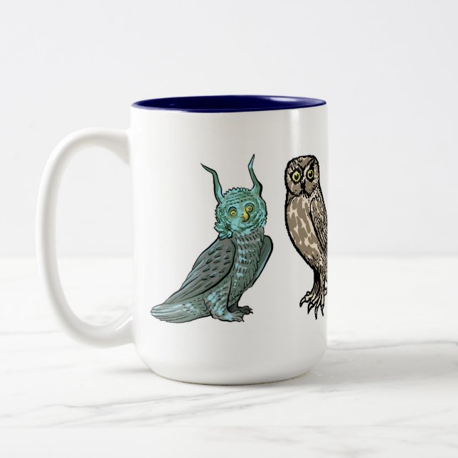 Mediaeval Owls Two-Tone Coffee Mug (Left)