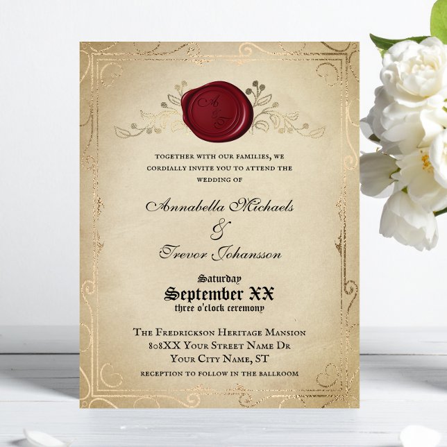 Mediaeval Parchment and Wax Seal Fairytale Wedding Invitation (Creator Uploaded)