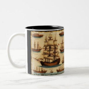 Mediaeval Pirate Ships Two-Tone Coffee Mug