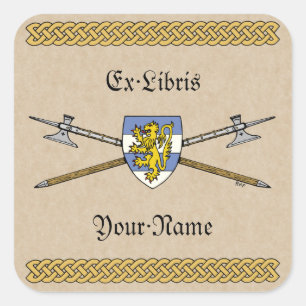 Mediaeval Poleaxes and Shield Bookplate Square Sticker
