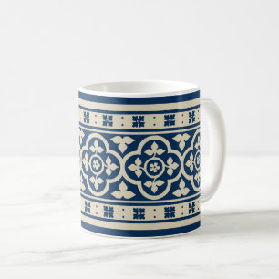 Mediaeval Quatrefoils - Ivory on Prussian Blue Coffee Mug