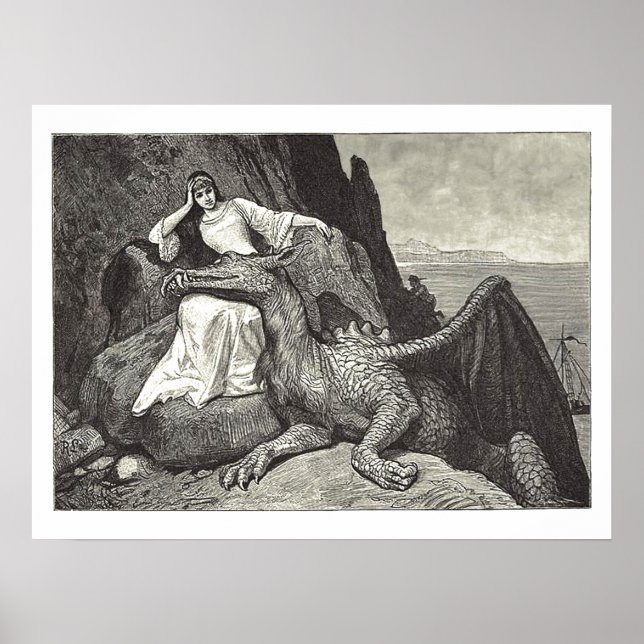 Mediaeval Queen and Her Pet Dragon Poster (Front)