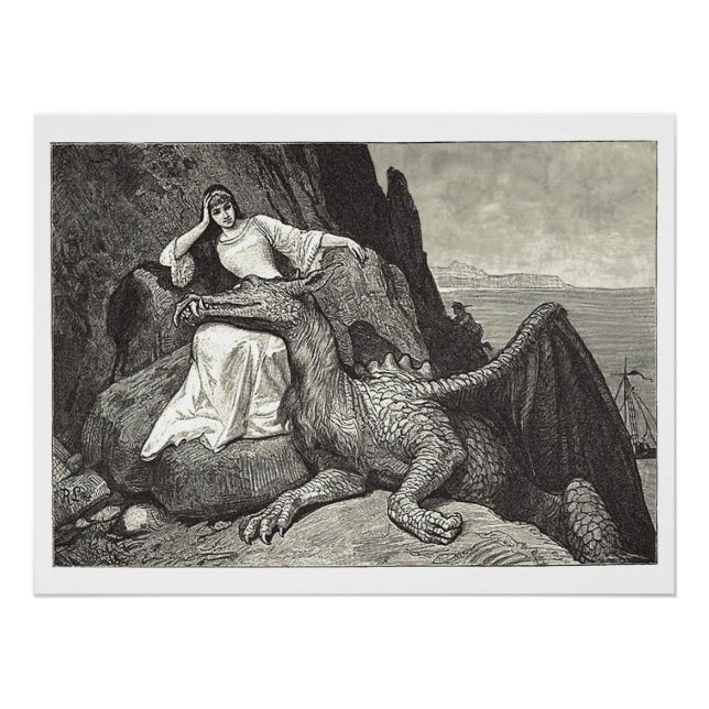 Mediaeval Queen & Pet Dragon Perfect Poster (Front)