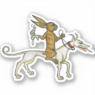 Mediaeval Rabbit Riding Dog and Holding Snail