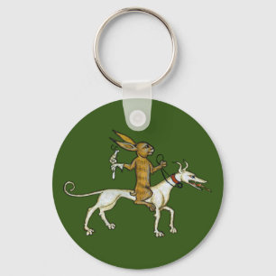 Mediaeval Rabbit Riding Dog and Holding Snail Key Ring
