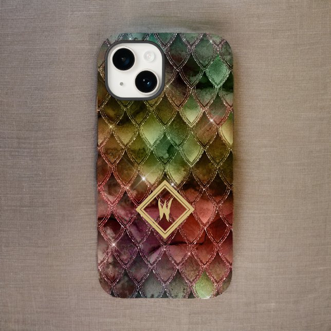 Mediaeval Rainbow Dragon Scales with Single Initia Case-Mate iPhone Case (Creator Uploaded)
