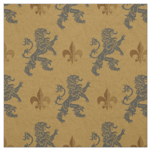 Mediaeval Rampant Lions  Fleur de Lis Fabric