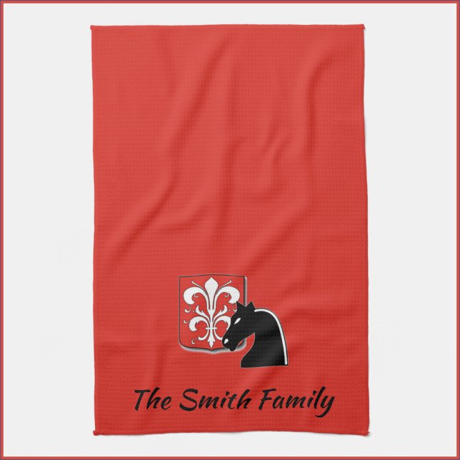 Mediaeval Red and Black Knight and Shield Tea Towel (Creator Uploaded)