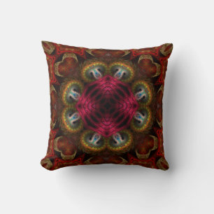 Mediaeval Red Gold Fractal Hearts Cushion Pillow