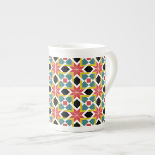 Mediaeval Red Green Black Saltire Cross Pattern Bone China Mug