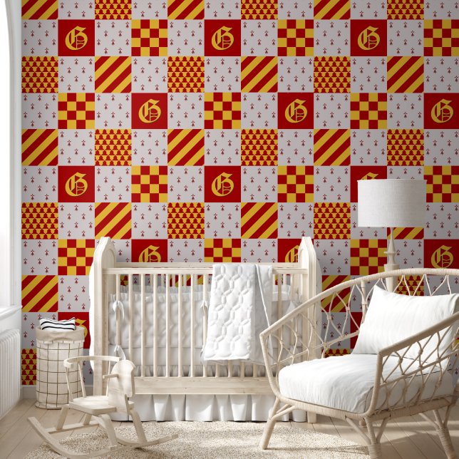 Mediaeval Red Yellow Magical Fantasy Heraldic Wallpaper (Kids)