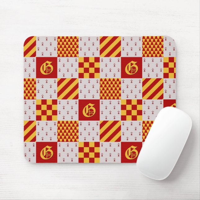 Mediaeval Red Yellow Magical Heraldic Pattern Mouse Pad (With Mouse)