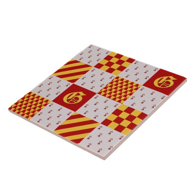 Mediaeval Red Yellow Vair Ermine Heraldic Pattern Ceramic Tile (Side)