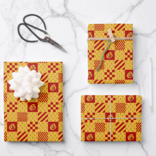 Mediaeval Red Yellow Vair Ermine Heraldic Pattern Wrapping Paper Sheet