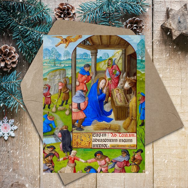 Mediaeval Religious Christian Christmas Nativity Holiday Postcard (Medieval Vintage Religious Christian Catholic Christmas Nativity Scene Holiday Postcard)