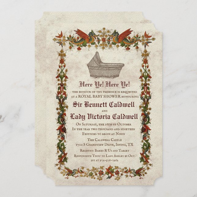 Mediaeval Renaissance Baby Shower Invitation (Front/Back)